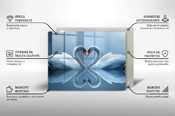 Tábua de corte de vidro Coração de dois cisnes