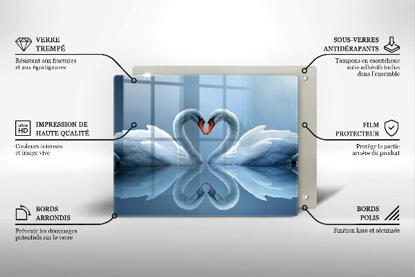 Tábua de corte de vidro Coração de dois cisnes