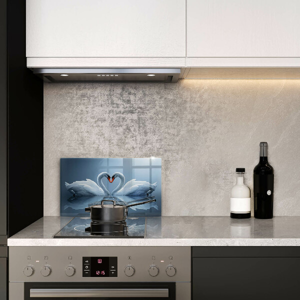 Tábua de corte de vidro Coração de dois cisnes