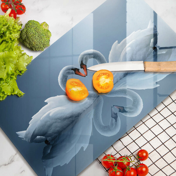 Tábua de corte de vidro Coração de dois cisnes