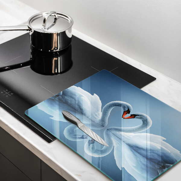 Tábua de corte de vidro Coração de dois cisnes