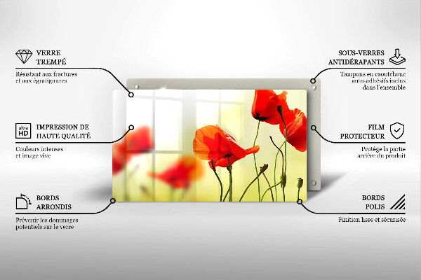 Tábua de cortar de vidro Flores de papoula vermelha