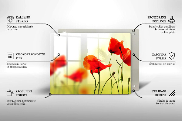 Tábua de cortar de vidro Flores de papoula vermelha