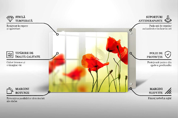 Tábua de cortar de vidro Flores de papoula vermelha