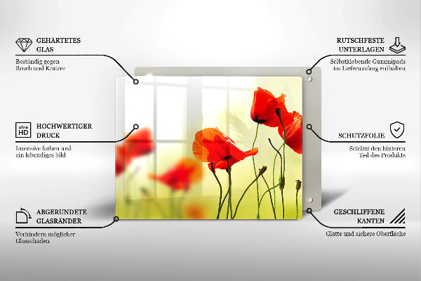 Tábua de cortar de vidro Flores de papoula vermelha