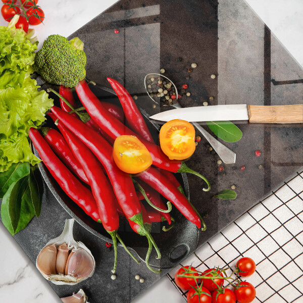 Tábua de corte de vidro Pimentas vermelhas