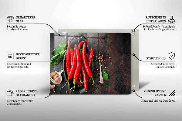 Tábua de corte de vidro Pimentas vermelhas