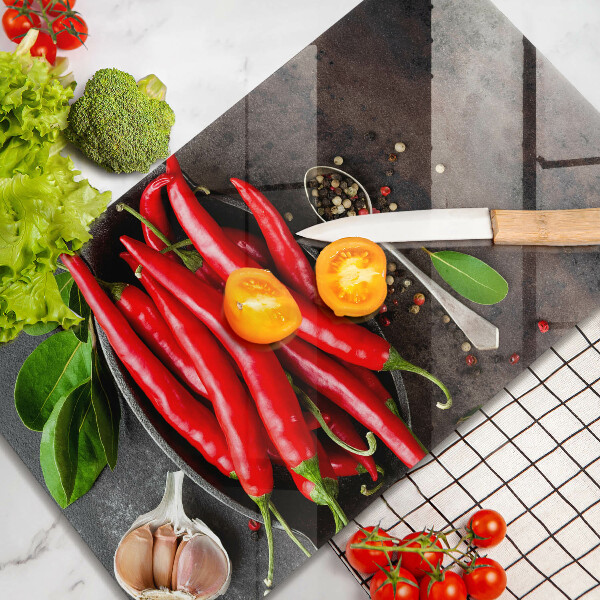 Tábua de corte de vidro Pimentas vermelhas