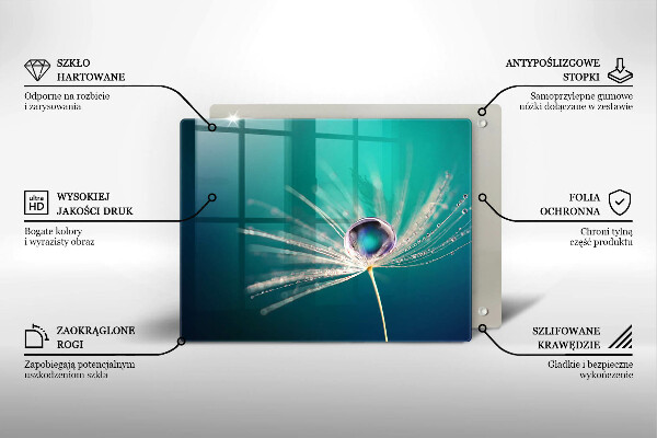 Tábua de cortar de vidro Orvalho em um dente-de-leão