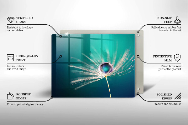 Tábua de cortar de vidro Orvalho em um dente-de-leão