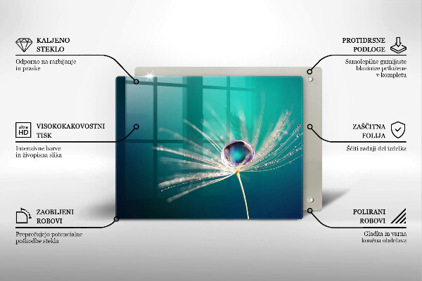 Tábua de cortar de vidro Orvalho em um dente-de-leão