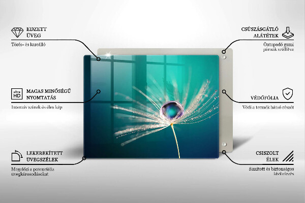 Tábua de cortar de vidro Orvalho em um dente-de-leão