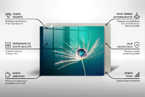 Tábua de cortar de vidro Orvalho em um dente-de-leão