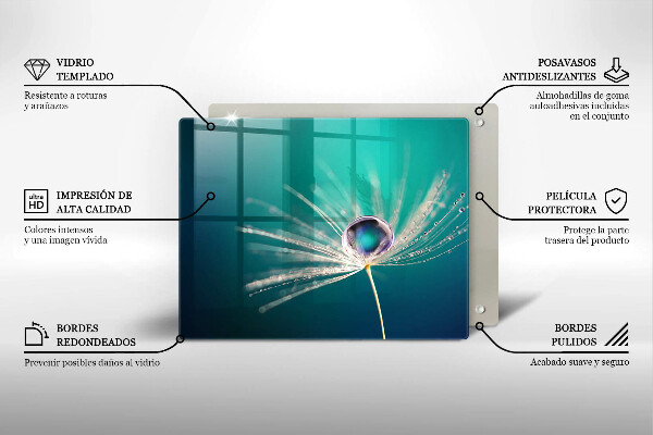 Tábua de cortar de vidro Orvalho em um dente-de-leão