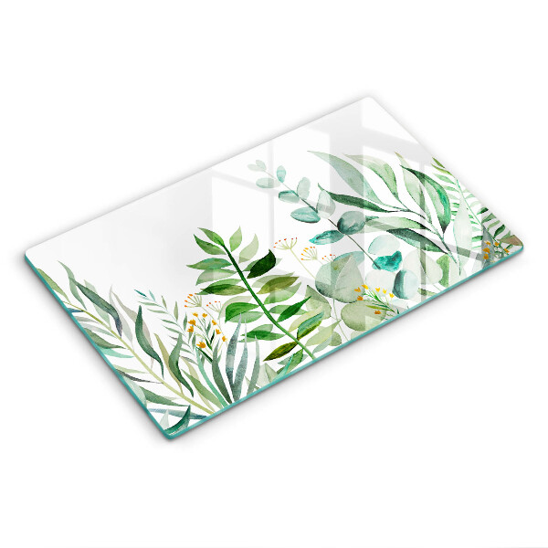 Tábua de corte de vidro Ilustração de folhas de plantas