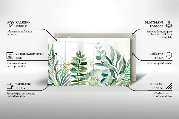 Tábua de corte de vidro Ilustração de folhas de plantas