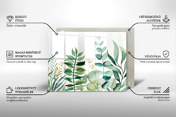 Tábua de corte de vidro Ilustração de folhas de plantas