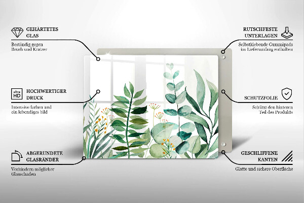 Tábua de corte de vidro Ilustração de folhas de plantas