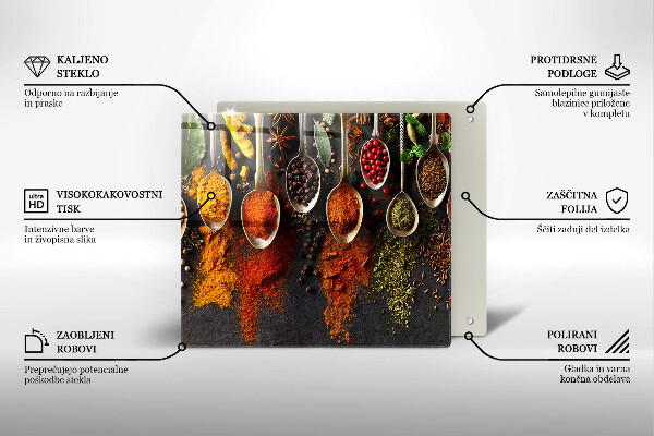 Tábua de cortar alimentos colheres de especiarias