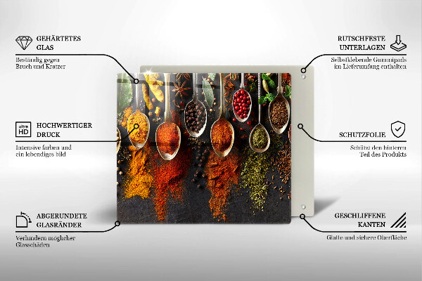 Tábua de cortar alimentos colheres de especiarias