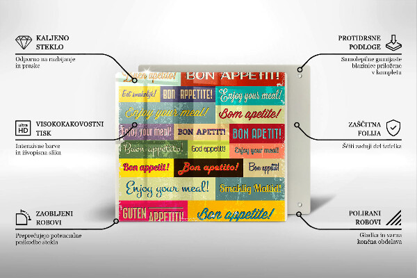 Tábua de cortar alimentos Bon appetit legendas idiomas