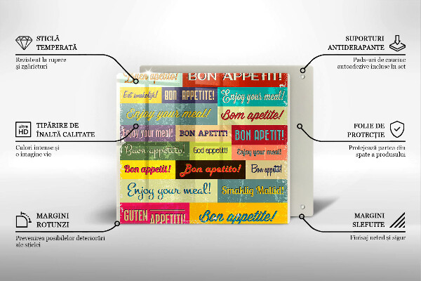 Tábua de cortar alimentos Bon appetit legendas idiomas