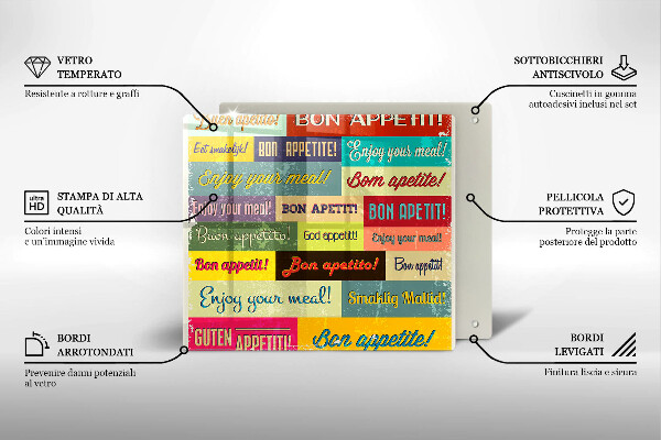 Tábua de cortar alimentos Bon appetit legendas idiomas