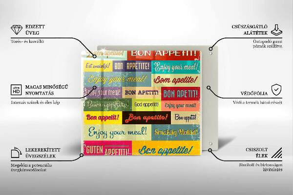 Tábua de cortar alimentos Bon appetit legendas idiomas