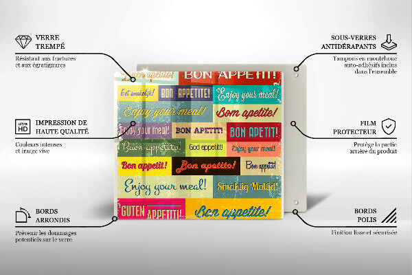 Tábua de cortar alimentos Bon appetit legendas idiomas