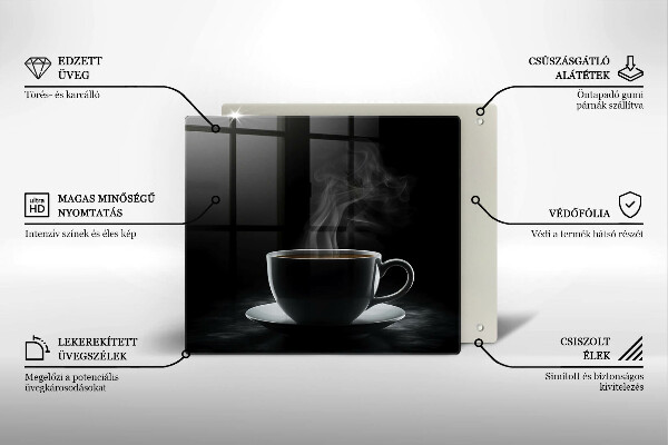 Tábua de cortar alimentos Uma xícara de café quente