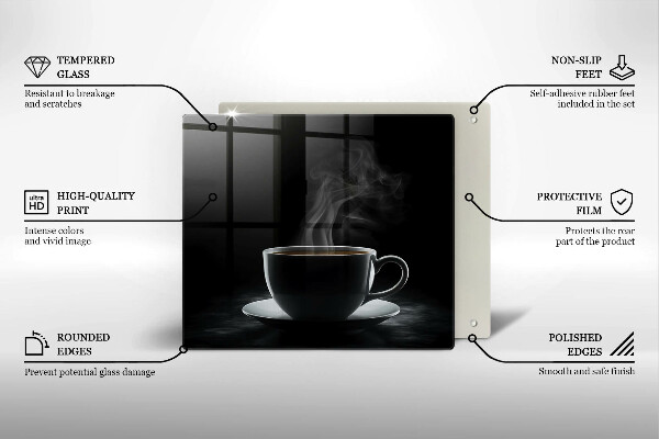 Tábua de cortar alimentos Uma xícara de café quente