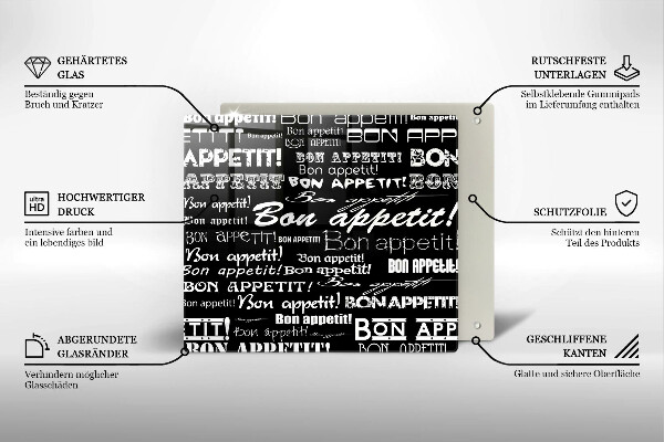 Tábua de cortar alimentos Legendas de cozinha Bom apetite