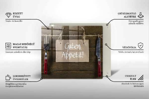 Tábua de vidro Placa Guten Apetit nos painéis