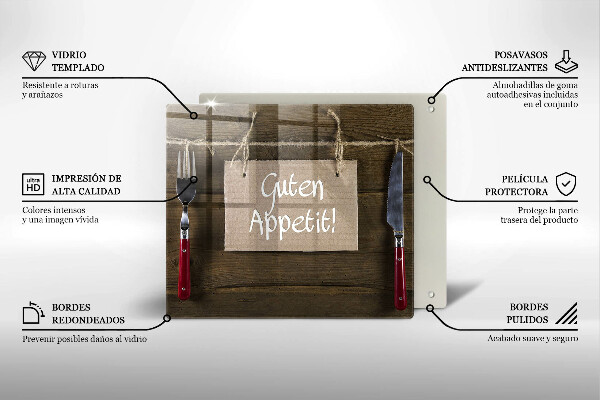 Tábua de vidro Placa Guten Apetit nos painéis