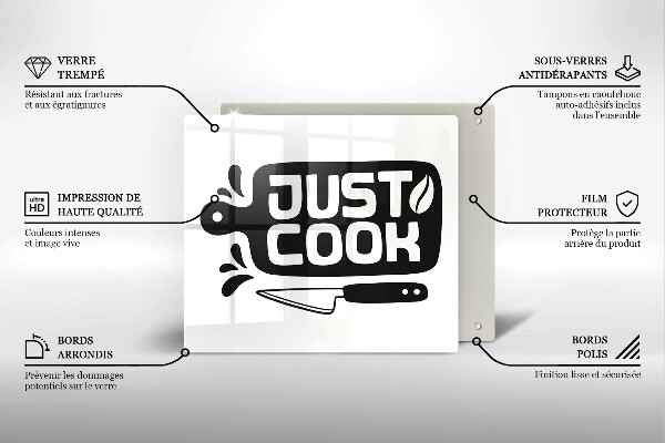 Tábua de cortar de vidro Placa de cozinha "Just Cook"