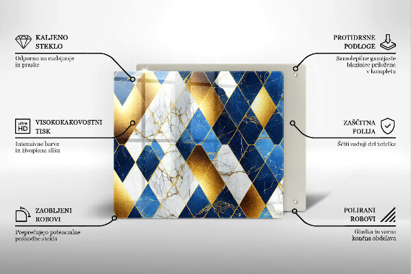 Tábua de vidro Mármore losango dourado