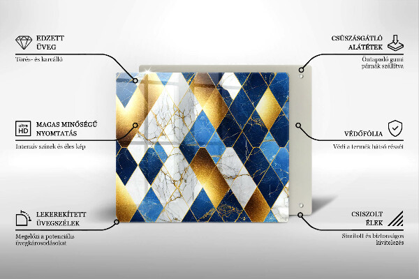 Tábua de vidro Mármore losango dourado