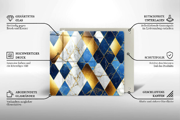 Tábua de vidro Mármore losango dourado