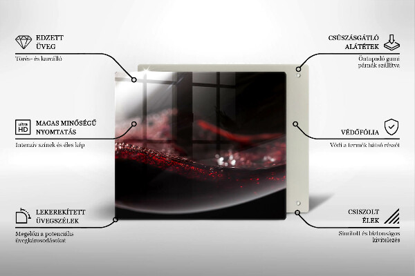 Tábua de corte de vidro Um copo de vinho tinto