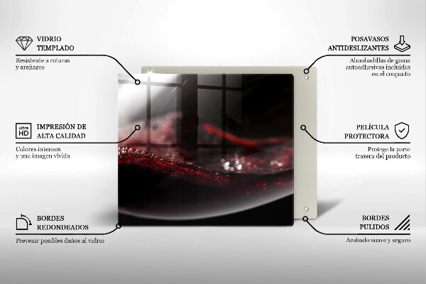 Tábua de corte de vidro Um copo de vinho tinto