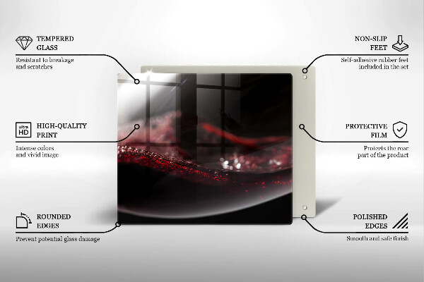 Tábua de corte de vidro Um copo de vinho tinto