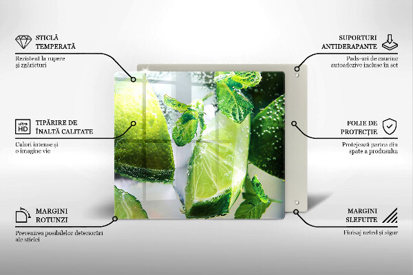 Tábua de vidro Água com limão e gelo