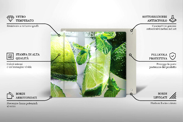 Tábua de vidro Água com limão e gelo