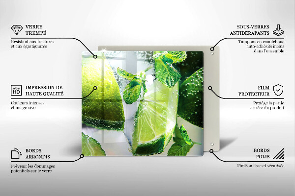 Tábua de vidro Água com limão e gelo