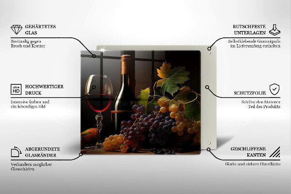 Tábua para cozinha Um copo de vinho e uvas