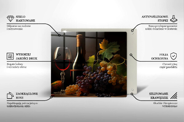 Tábua para cozinha Um copo de vinho e uvas