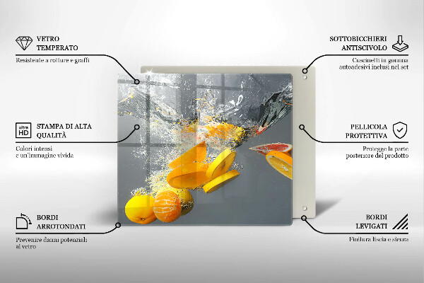 Tábua de cortar de vidro Limões em água