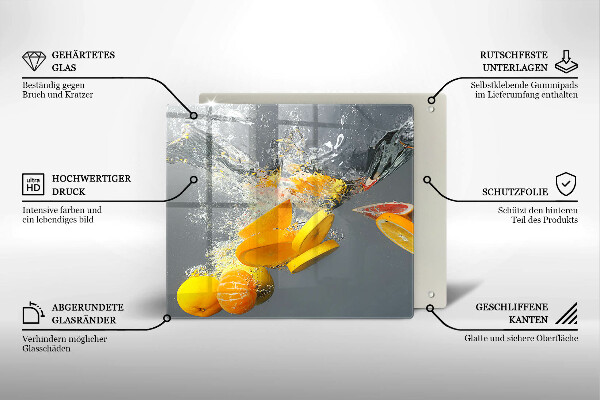 Tábua de cortar de vidro Limões em água