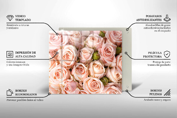 Tábua de vidro Buquê de rosas delicadas
