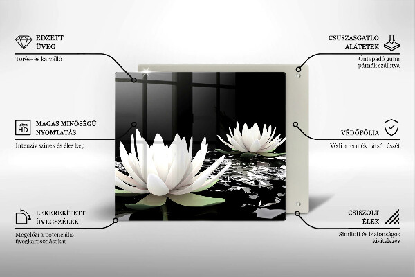 Tábua de corte de vidro Lírios brancos na água